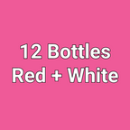 Text '12 Bottles Red + White' on a pink background