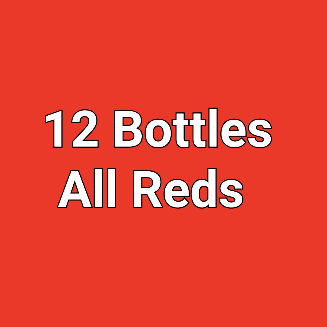Text '12 Bottles All Reds' on a red background