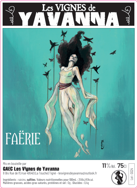 Label of Faërie 2024, white Grolleau Gris & Chenin by Les Vignes de Yavanna, Anjou