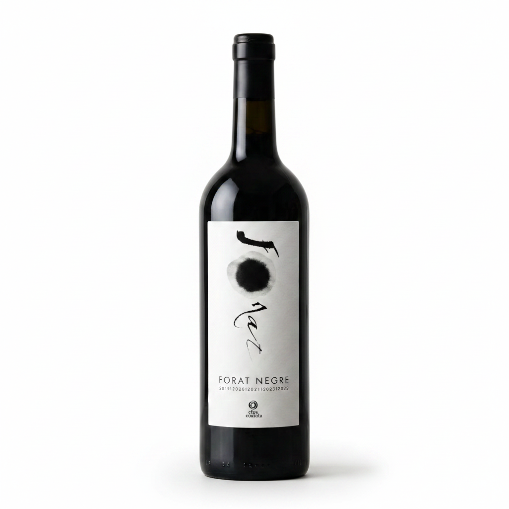 Forat Negre Wine bottle with a white label on a light gray background