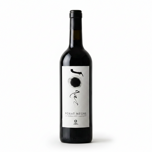 Forat Negre Wine bottle with a white label on a light gray background