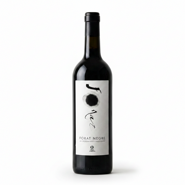 Forat Negre Wine bottle with a white label on a light gray background