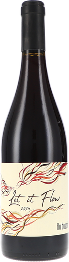 Red wine bottle with a decorative label on a white background from  from Domaine FloBusch