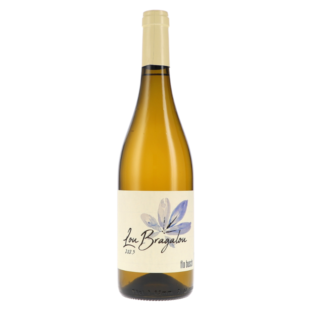 Lou Bragalou Wine bottle with a label on a white background