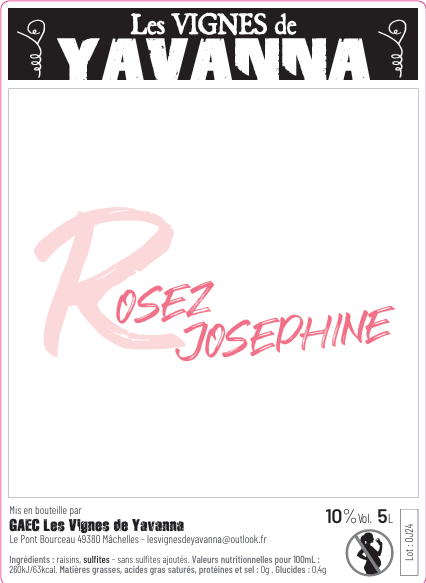 Label of Rosez Joséphine 2024, rosé by Les Vignes de Yavanna, Anjou