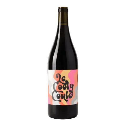 Wine bottle with a colorful label on a white background